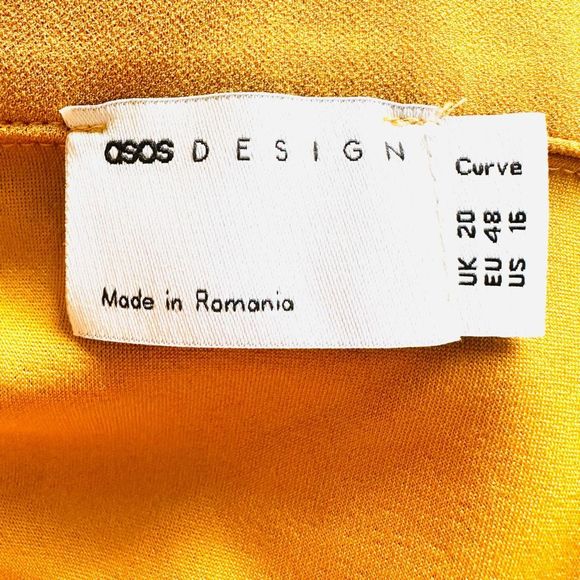 ASOS Curve Mustard Yellow Tie Waist Dress With Ballon Cropped Sleeves - Picture 7 of 8